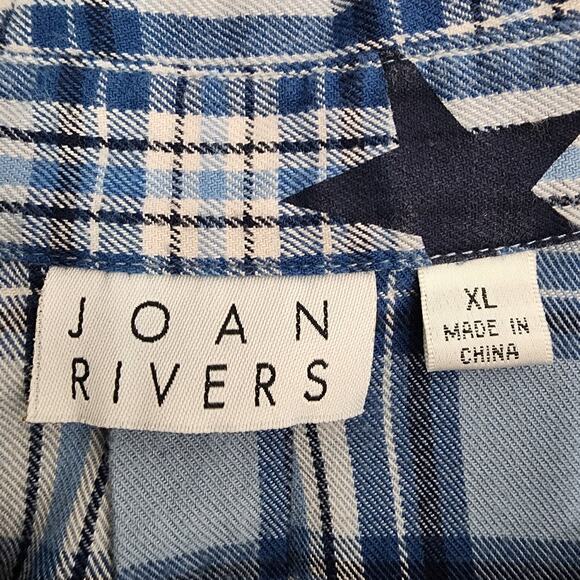 Joan Rivers Womens Celestial Plaid Flannel Shirt XL Star Print Chambray A464813 - Picture 9 of 11